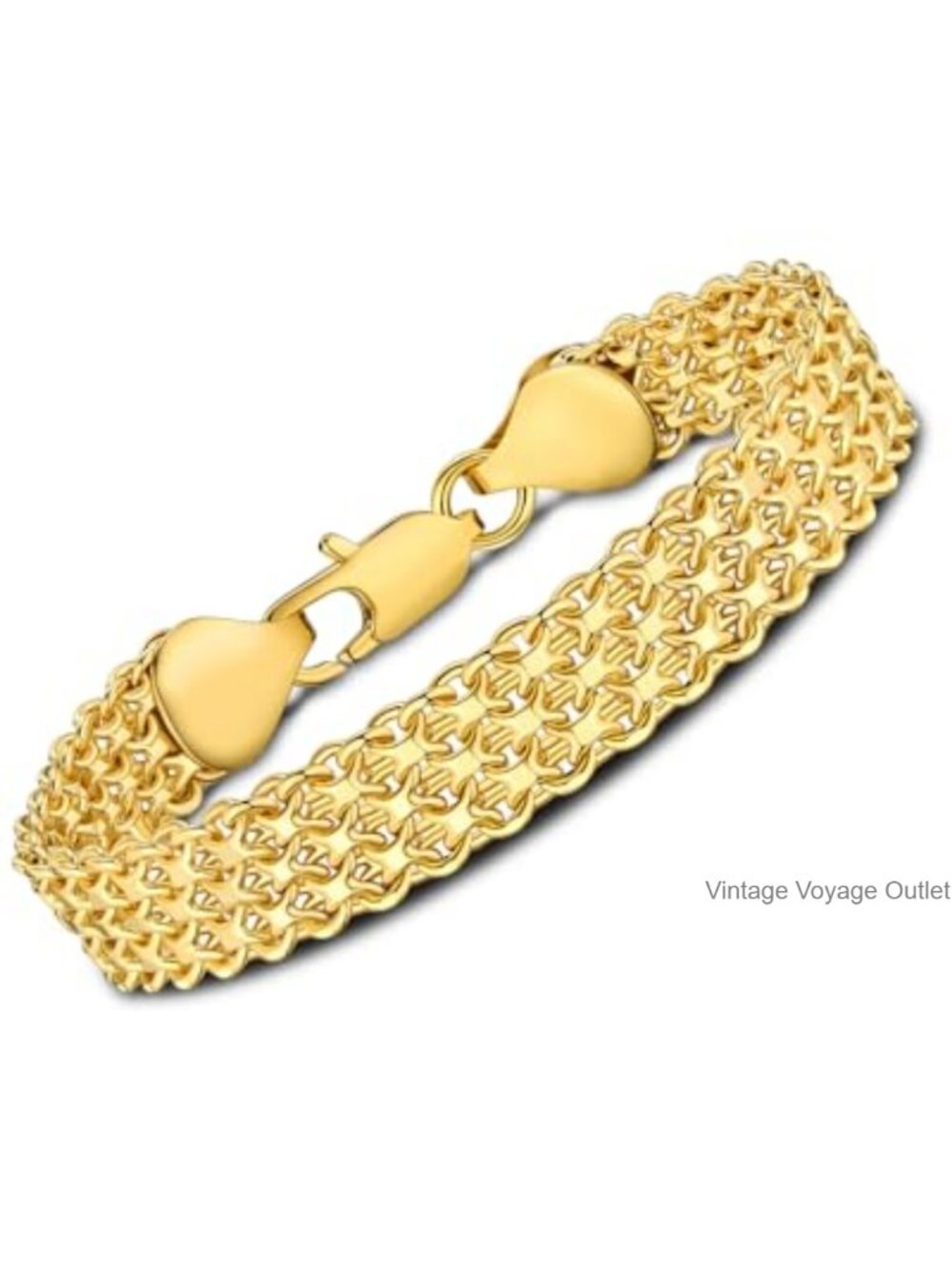 14K Gold Plated Mesh Chain Link Bracelet for Women 7.5" Gift